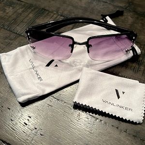 - Rimless Rectangle Sunglasses Accented with Mini Rhinestones, gradient lenses